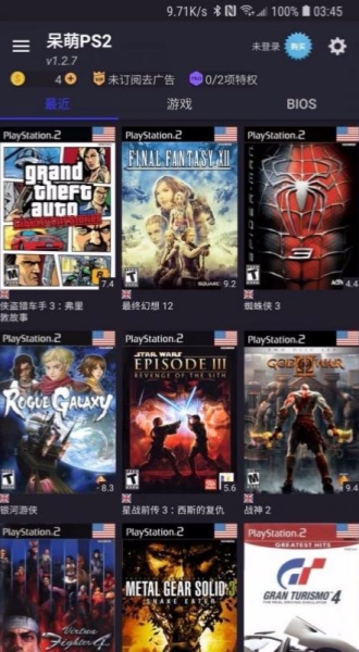 呆萌PS2模拟器主界面及游戏运行示意