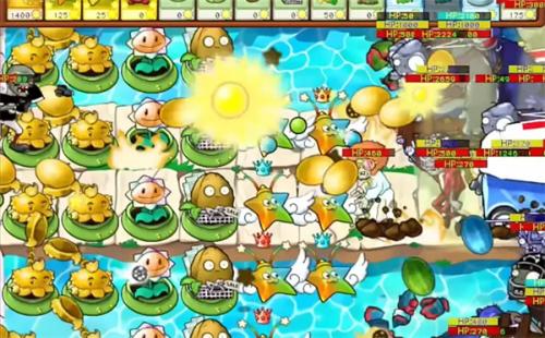 植物大战僵尸杂交版游戏主界面展示，呈现丰富的杂交植物与僵尸对战场景