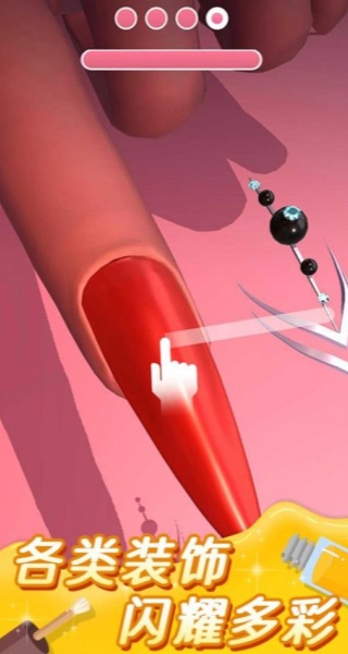 《美甲小屋》游戏主界面展示，充满芭比童话风格的店铺与琳琅满目的美甲工具