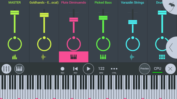 FLStudioMobile移动音乐制作软件界面展示，呈现专业的音轨编辑视图