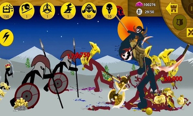 火柴人战争2秩序帝国游戏主界面截图，展示火柴人军团对峙场景