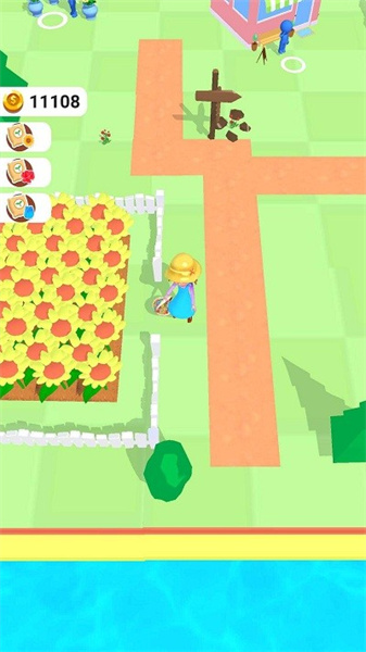 《花季少女》游戏主界面展示，可爱的卡通画风与繁花盛开的农场