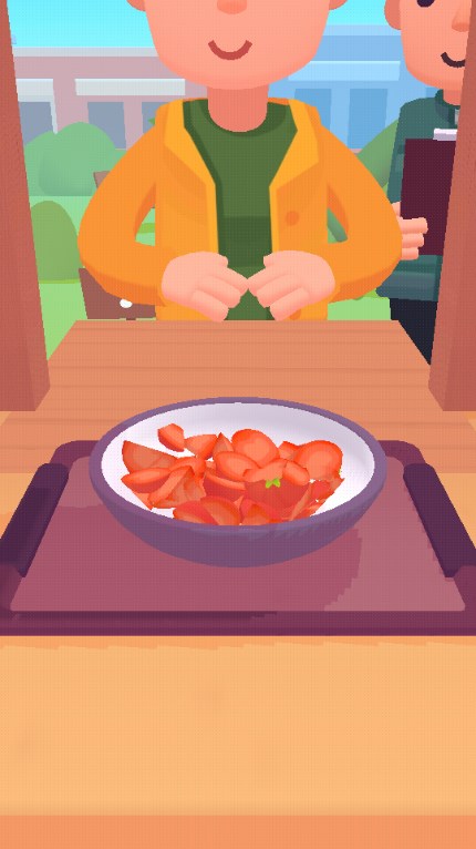 欢乐大厨游戏界面展示，玩家正在第一视角下烹饪美食