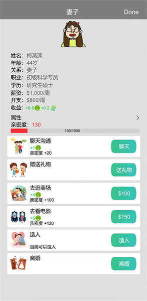 《完美人生》游戏界面展示，玩家正在规划人生选择