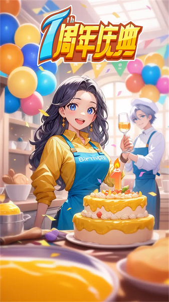 《餐厅养成记》游戏界面展示，图中展示了餐厅的装修风格和美食合成过程