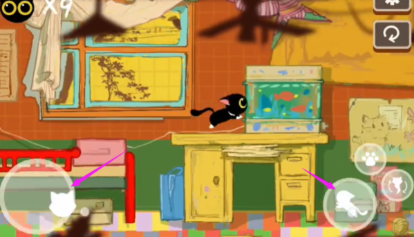 回生九命游戏操作界面示意图，展示左右分区的虚拟按键布局